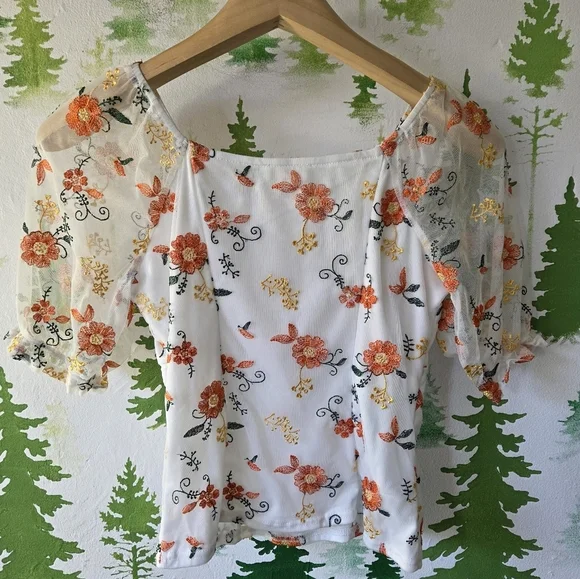 Ember Floral Embroidered Sheer Blouse - Picture 2 of 9